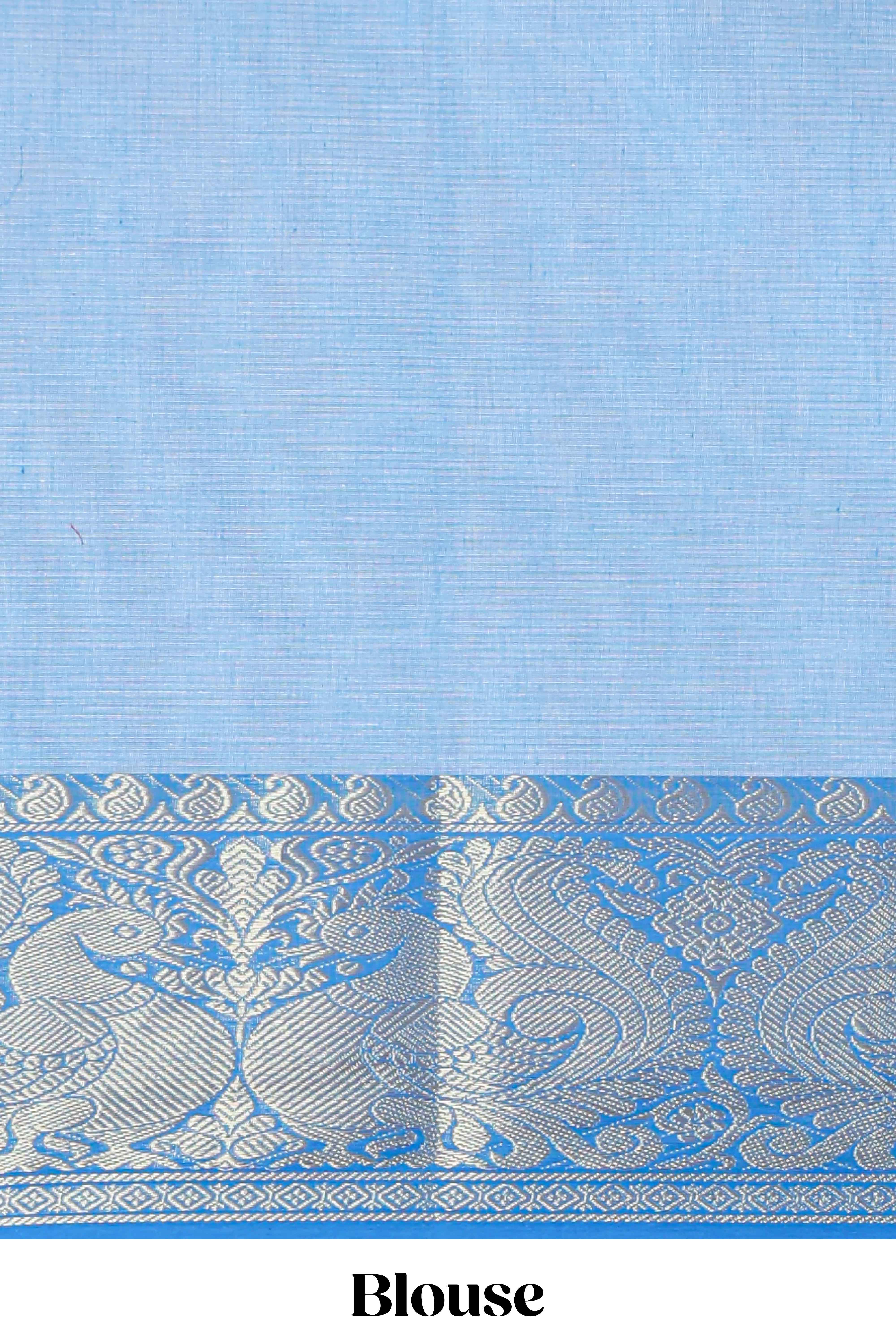 Soft powder blue plain chirala cotton saree with contrast zari border and blouse