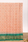 Peach geometric floral design chirala cotton saree with contrast border and zari design pallu