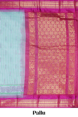 Blue striped bottom floral design chirala cotton saree with contrast border and zari design pallu