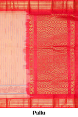 Peach striped bottom floral design chirala cotton saree with contrast border and zari design pallu