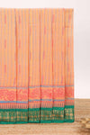 Orange striped bottom floral design chirala cotton saree with contrast border and zari design pallu
