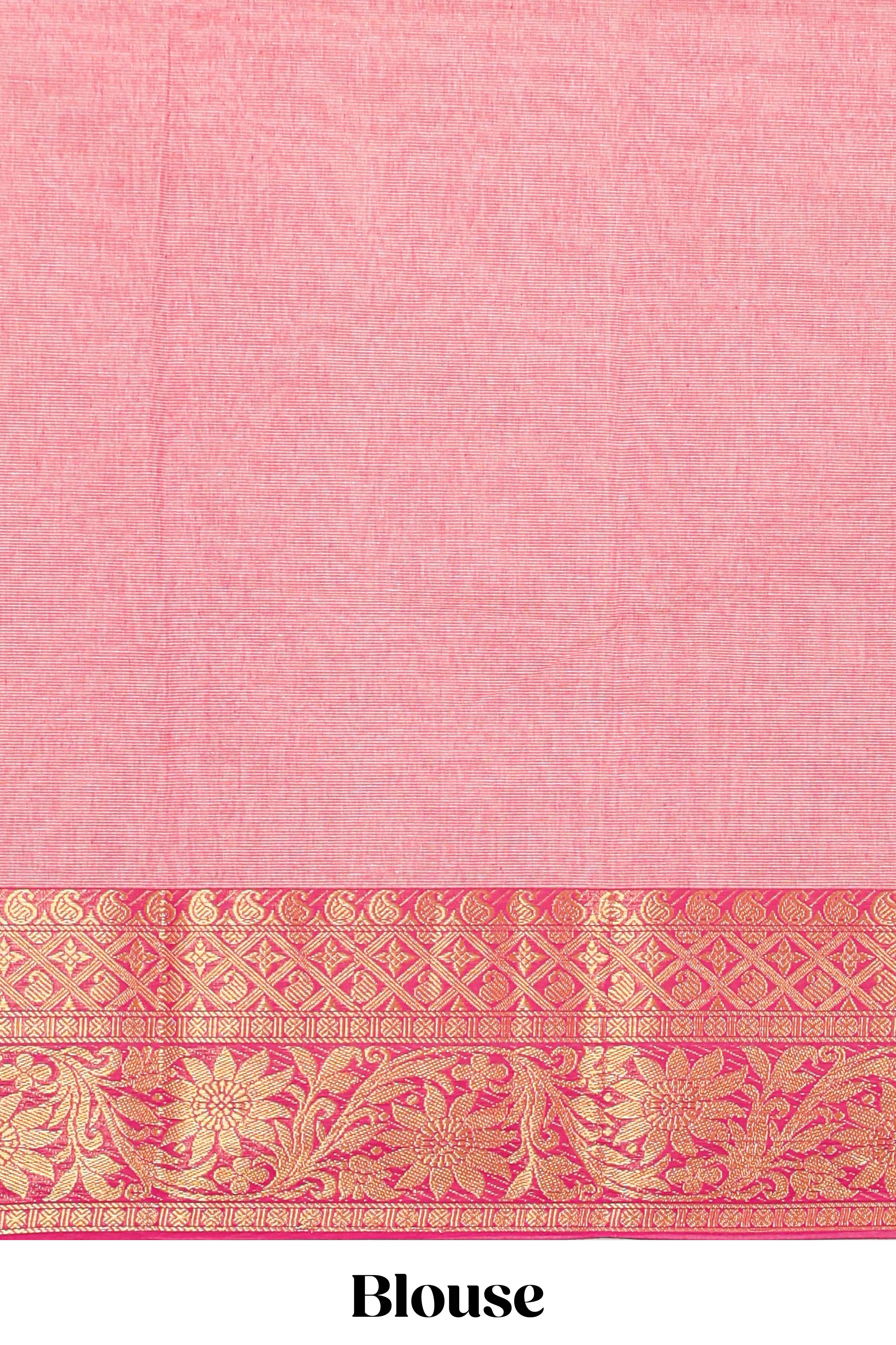 Pale peach plain design chirala cotton saree with contrast border and striped design pallu