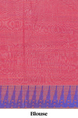 Blue butta design chirala cotton saree with self border and contrast blouse