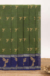 Green bird butta design chirala cotton saree with contrast border and motifs blouse