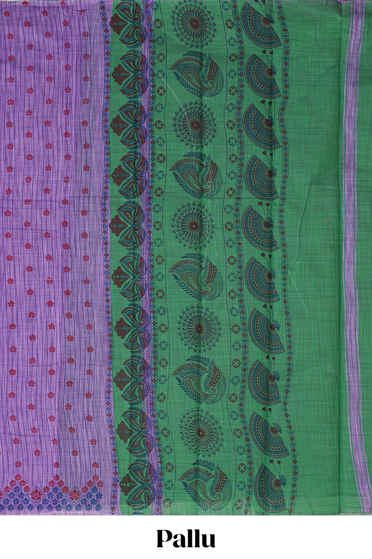 Violet striped floral butta design chirala cotton saree with self border and contrast blouse