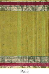Green butta chettinad cotton saree with contrast zari border and stripe pallu