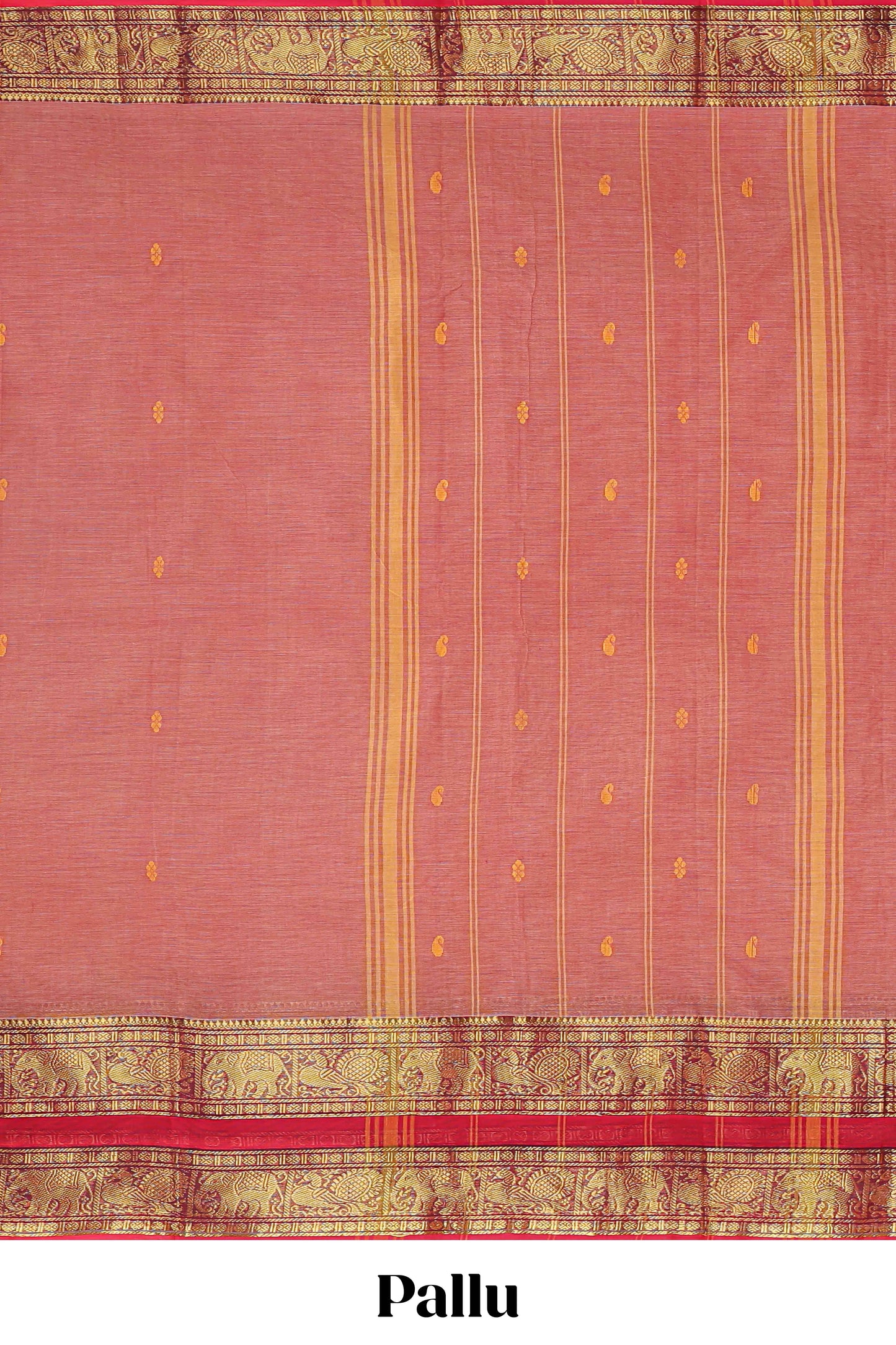 Pink plain chettinad cotton saree with contrast zari border and stripe pallu