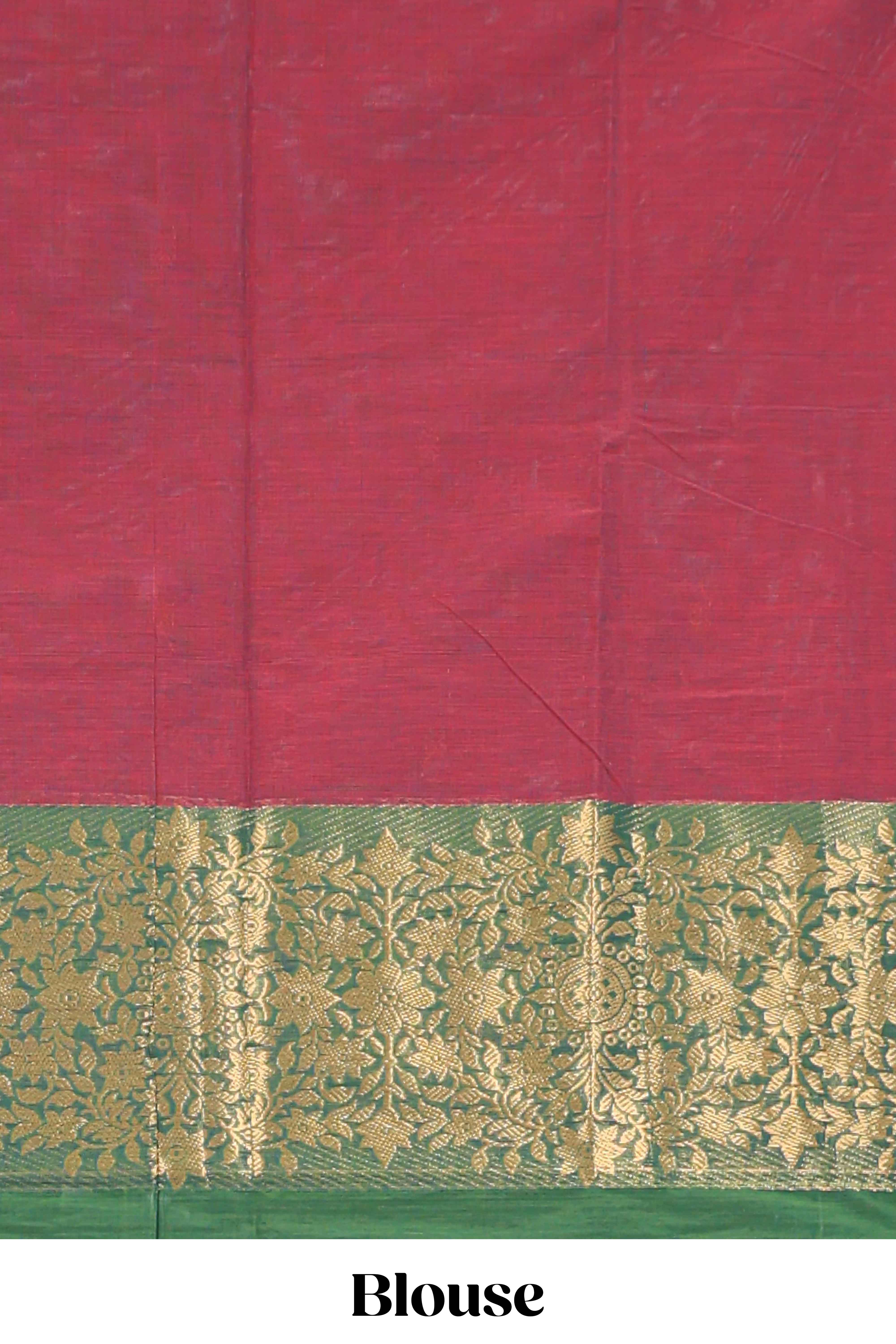 Maroon butta chettinad cotton saree with contrast zari border and matching blouse