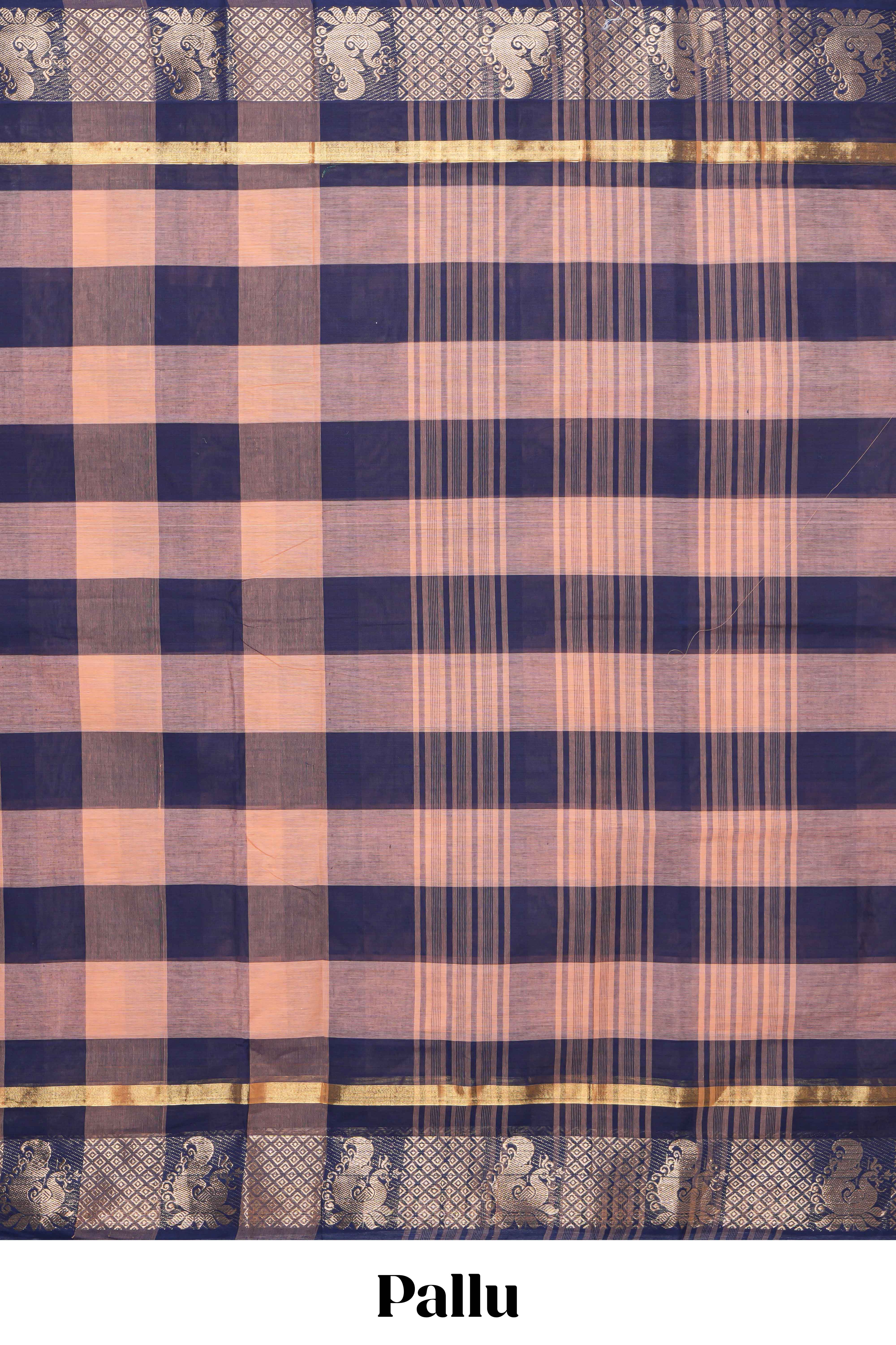 Multi color checked chettinad cotton saree with birds zari design self border and matching pallu