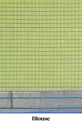 Green checked floral motifs chettinad cotton saree with contrast border and matching blouse