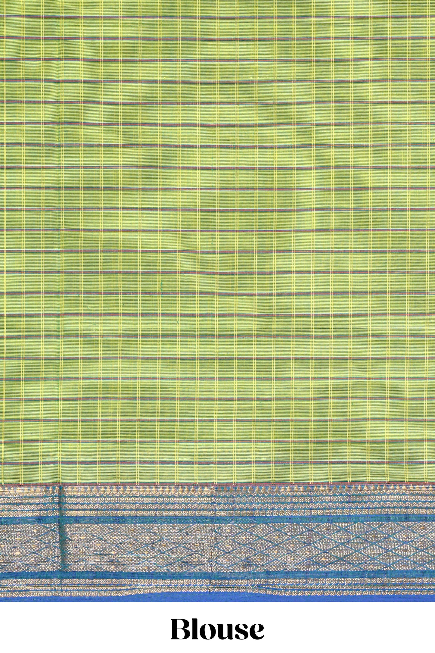 Green checked floral motifs chettinad cotton saree with contrast border and matching blouse