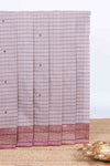 Grey checked thread motifs chettinad cotton saree with contrast zari border and matching striped pallu