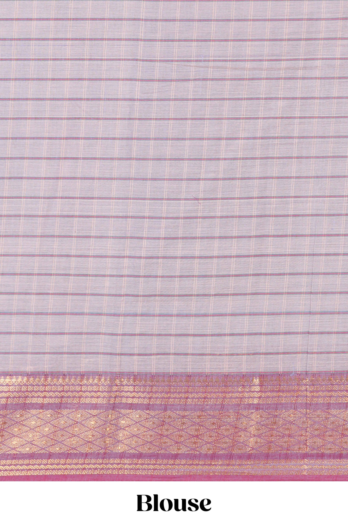 Grey checked thread motifs chettinad cotton saree with contrast zari border and matching striped pallu