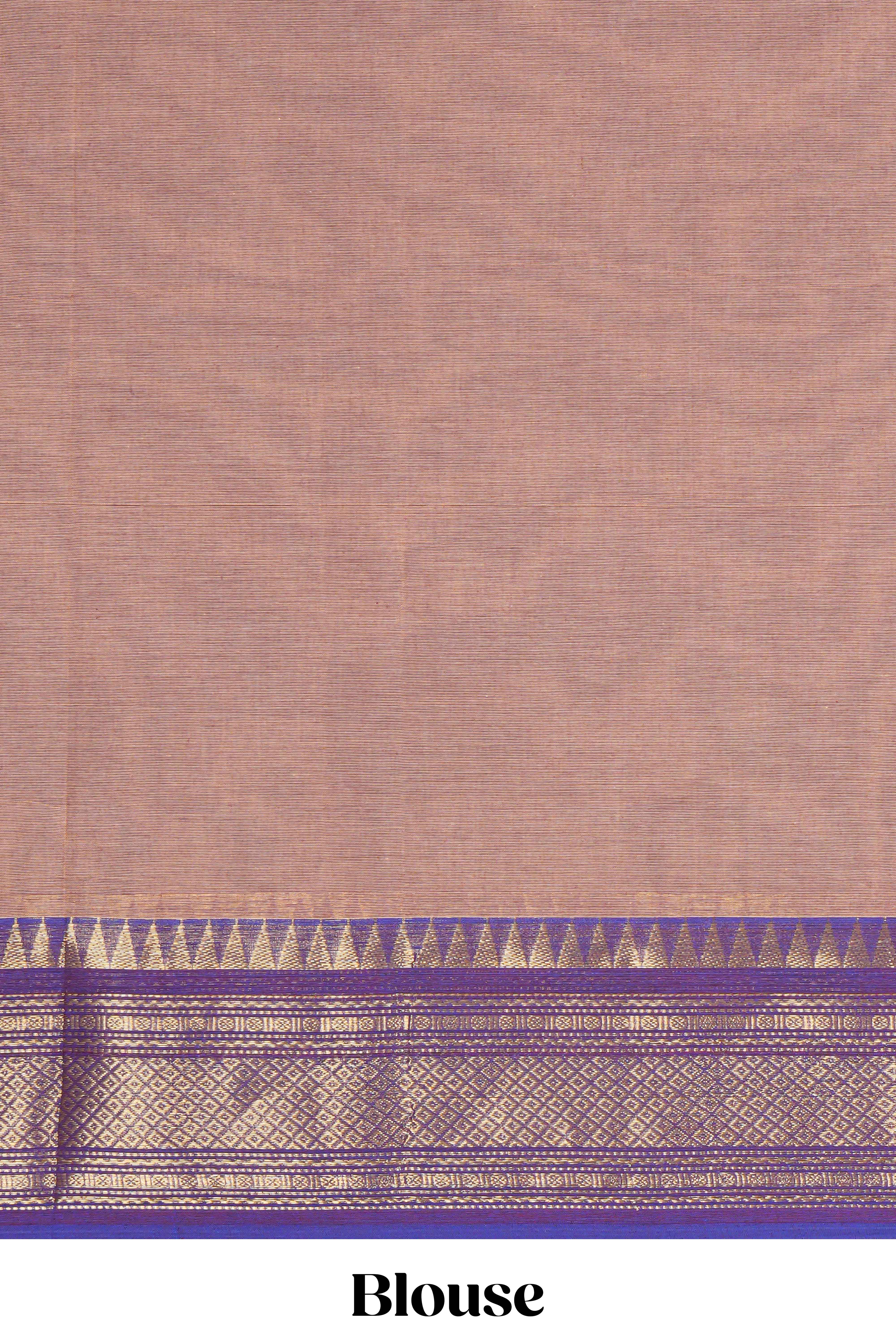 Beige thread motifs chettinad cotton saree with contrast zari border and matching striped pallu