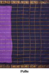Violet zari striped sungudi cotton saree with contrast elephant border and pallu