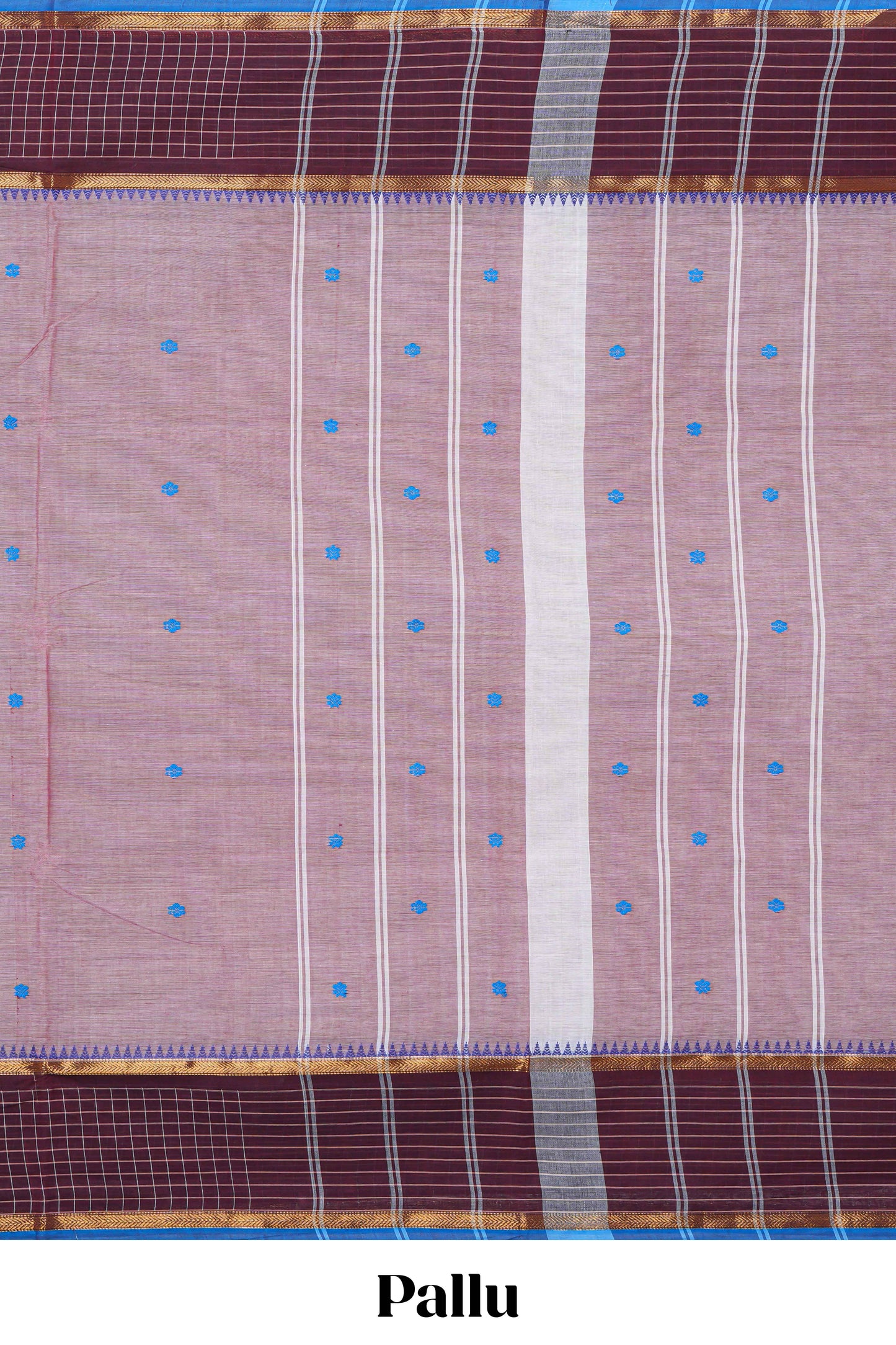 Light onion pink thread motifs chettinad cotton saree with contrast zari border and matching pallu