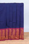 Dark blue plain chettinad cotton saree with contrast zari border and matching blouse