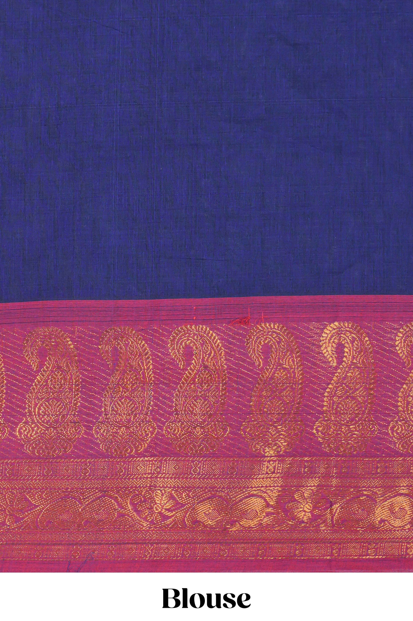 Dark blue plain chettinad cotton saree with contrast zari border and matching blouse