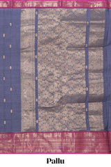 Blue plain chettinad cotton saree with contrast zari border and matching blouse