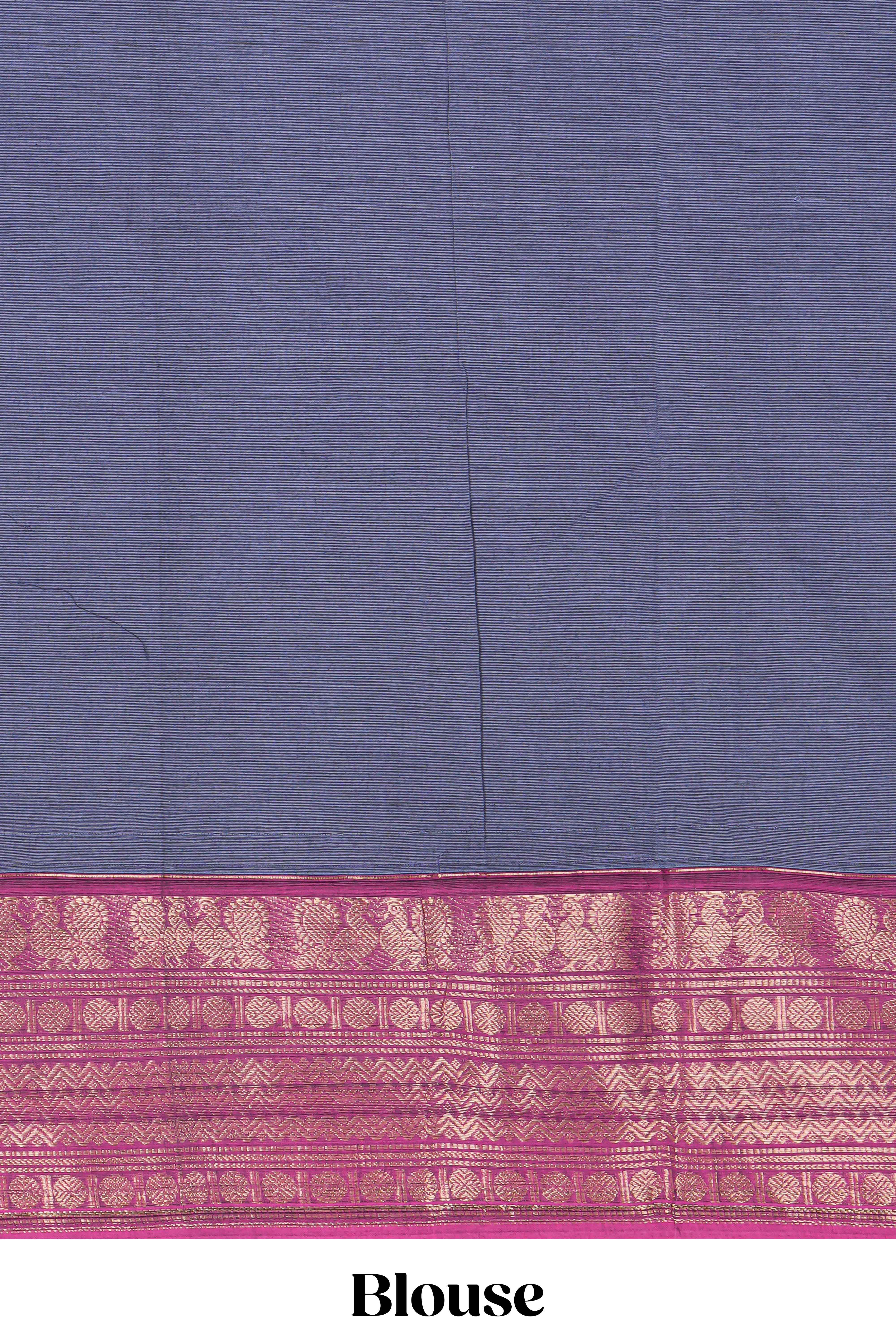 Blue plain chettinad cotton saree with contrast zari border and matching blouse