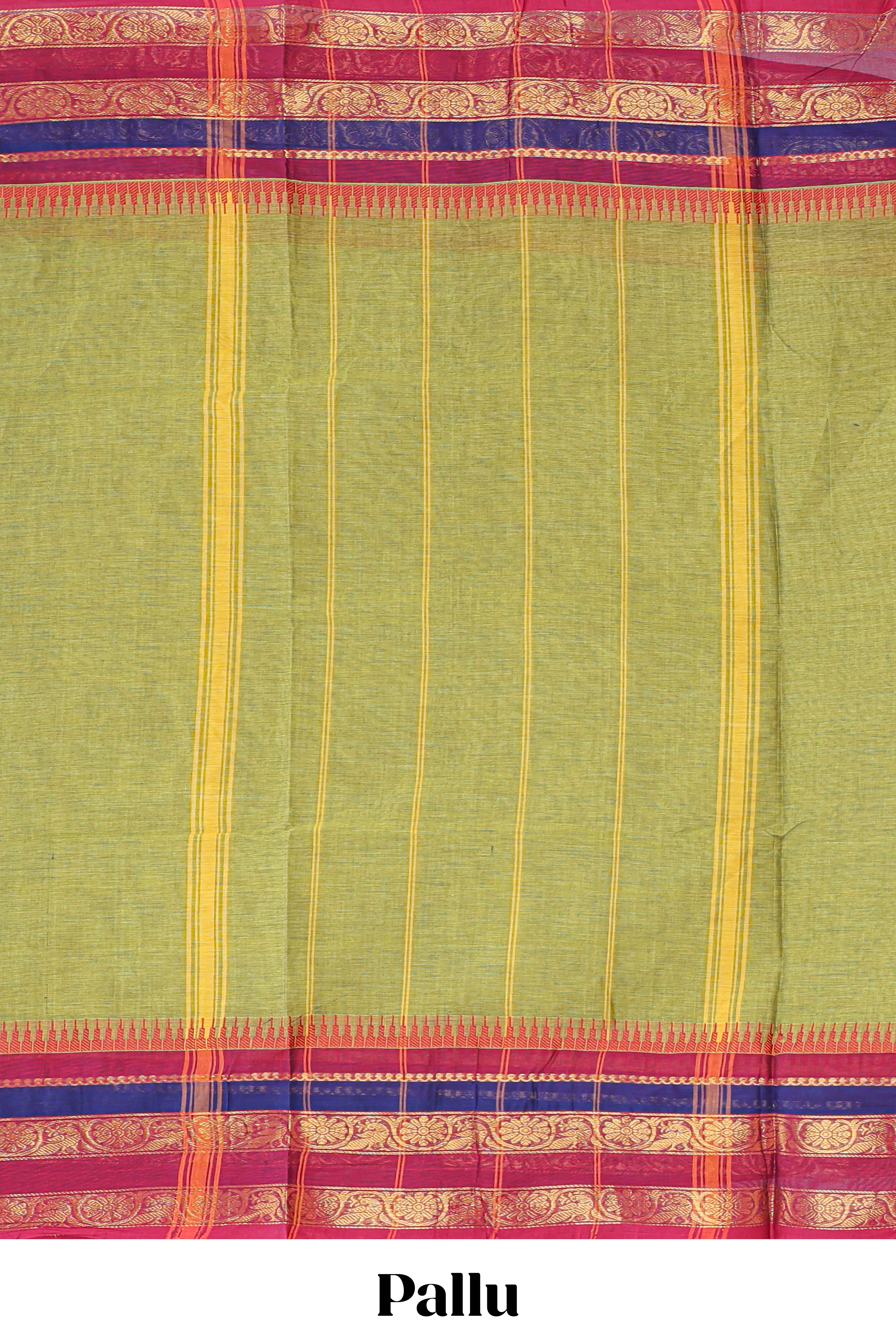 Green striped chettinad cotton saree with contrast zari border and matching blouse
