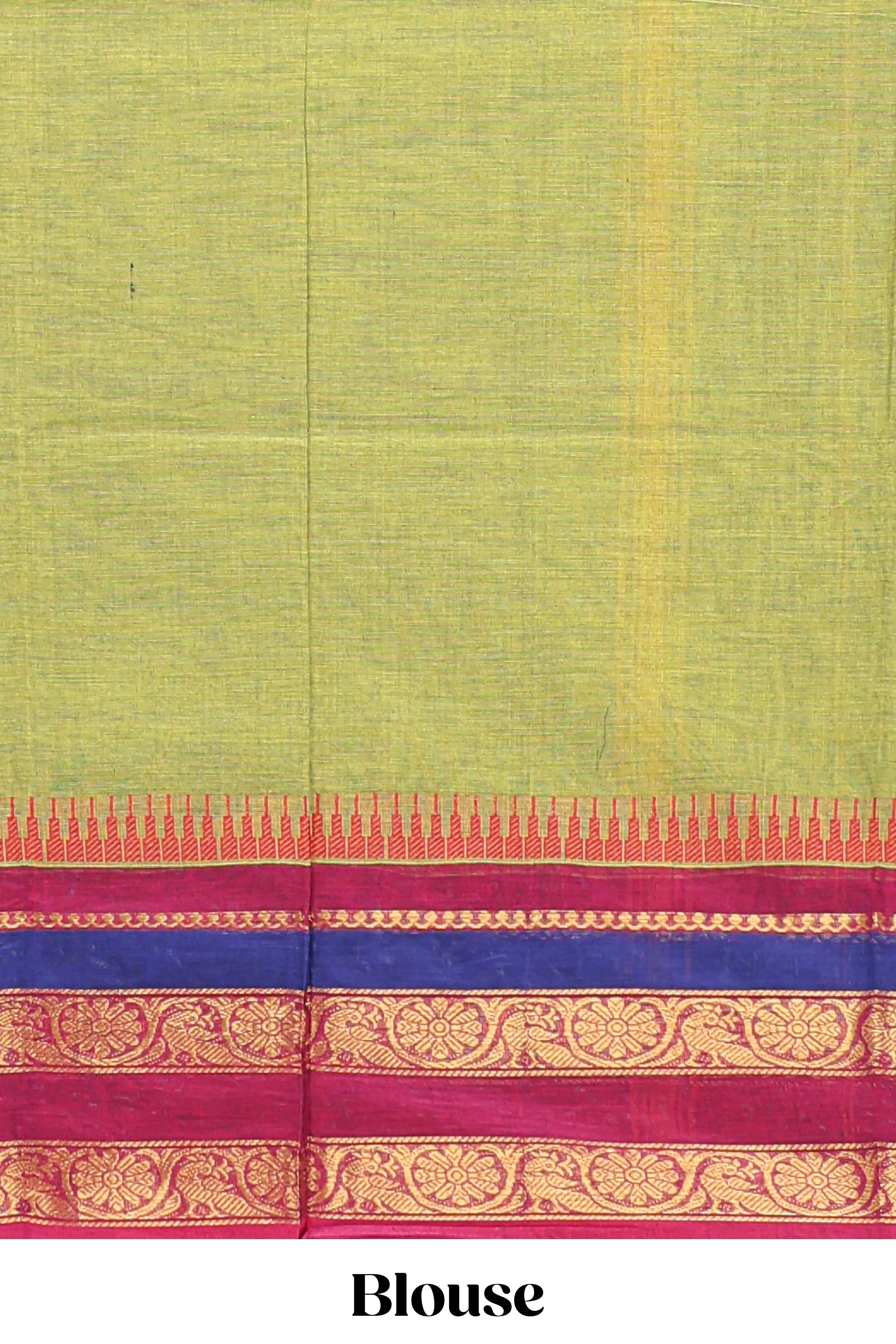 Green striped chettinad cotton saree with contrast zari border and matching blouse