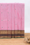 Pink butta chettinad cotton saree with contrast zari border and matching blouse