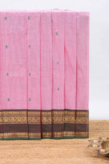 Pink butta chettinad cotton saree with contrast zari border and matching blouse