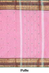 Pink butta chettinad cotton saree with contrast zari border and matching blouse