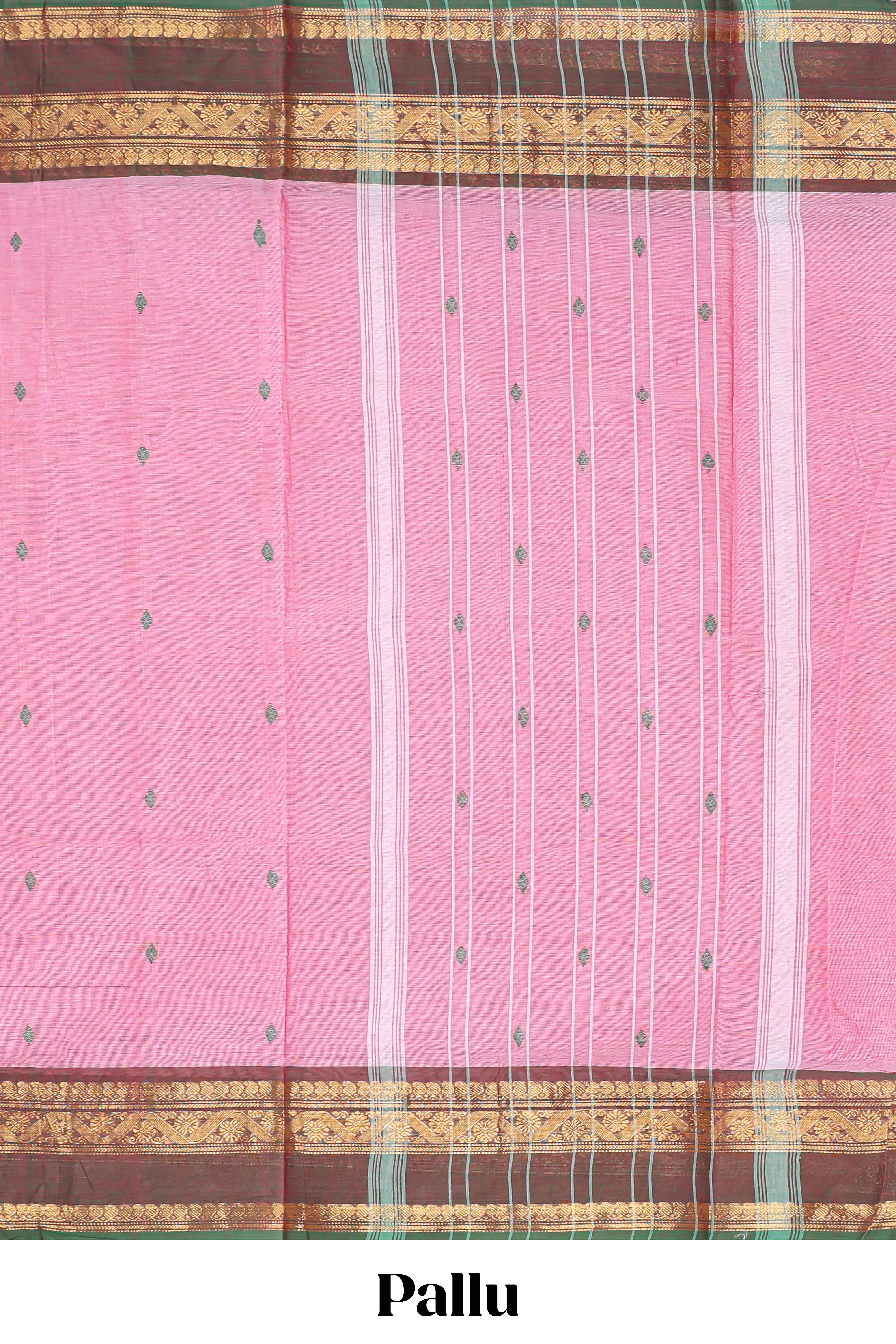 Pink butta chettinad cotton saree with contrast zari border and matching blouse
