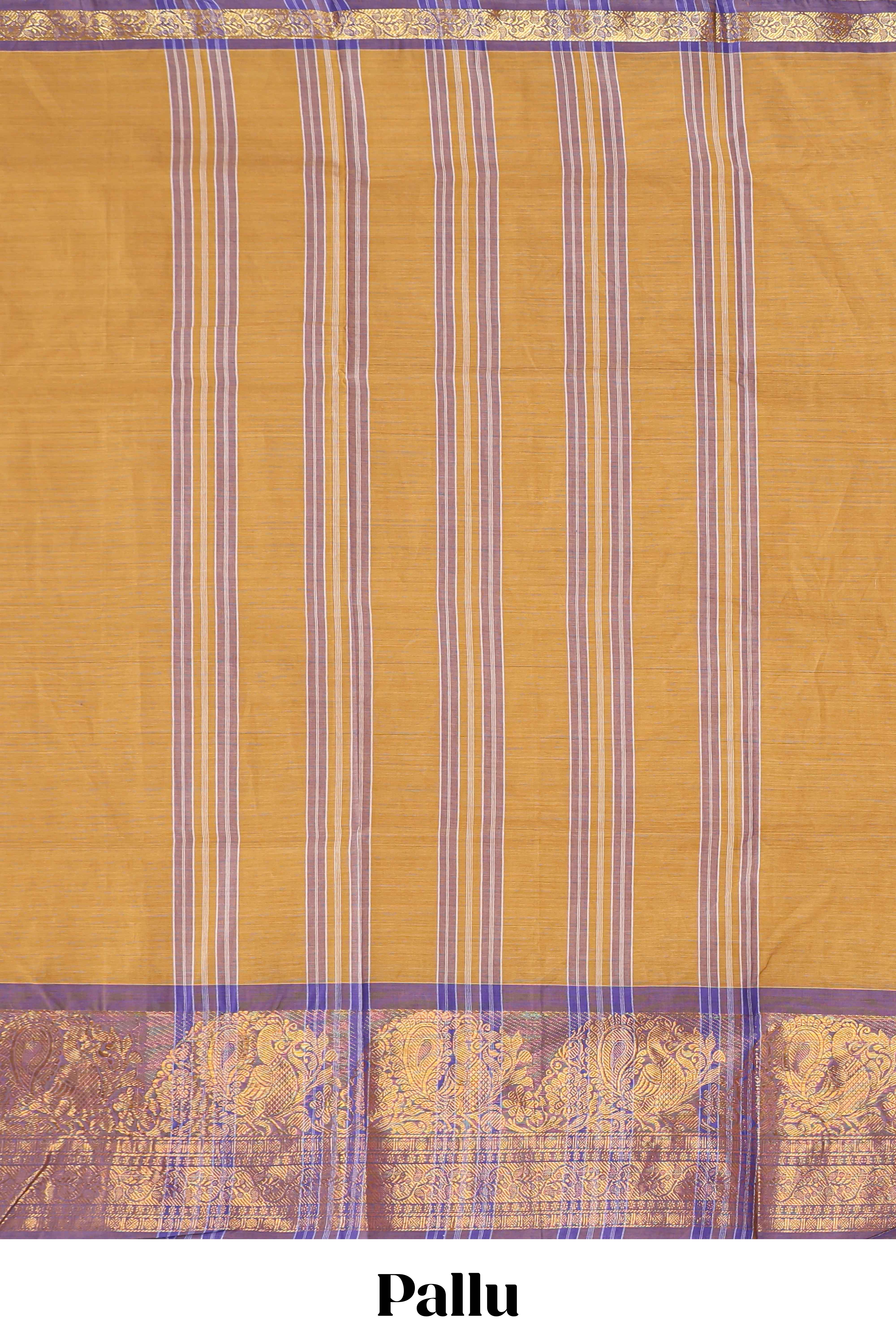Mustard plain chettinad cotton saree with contrast zari border and matching blouse