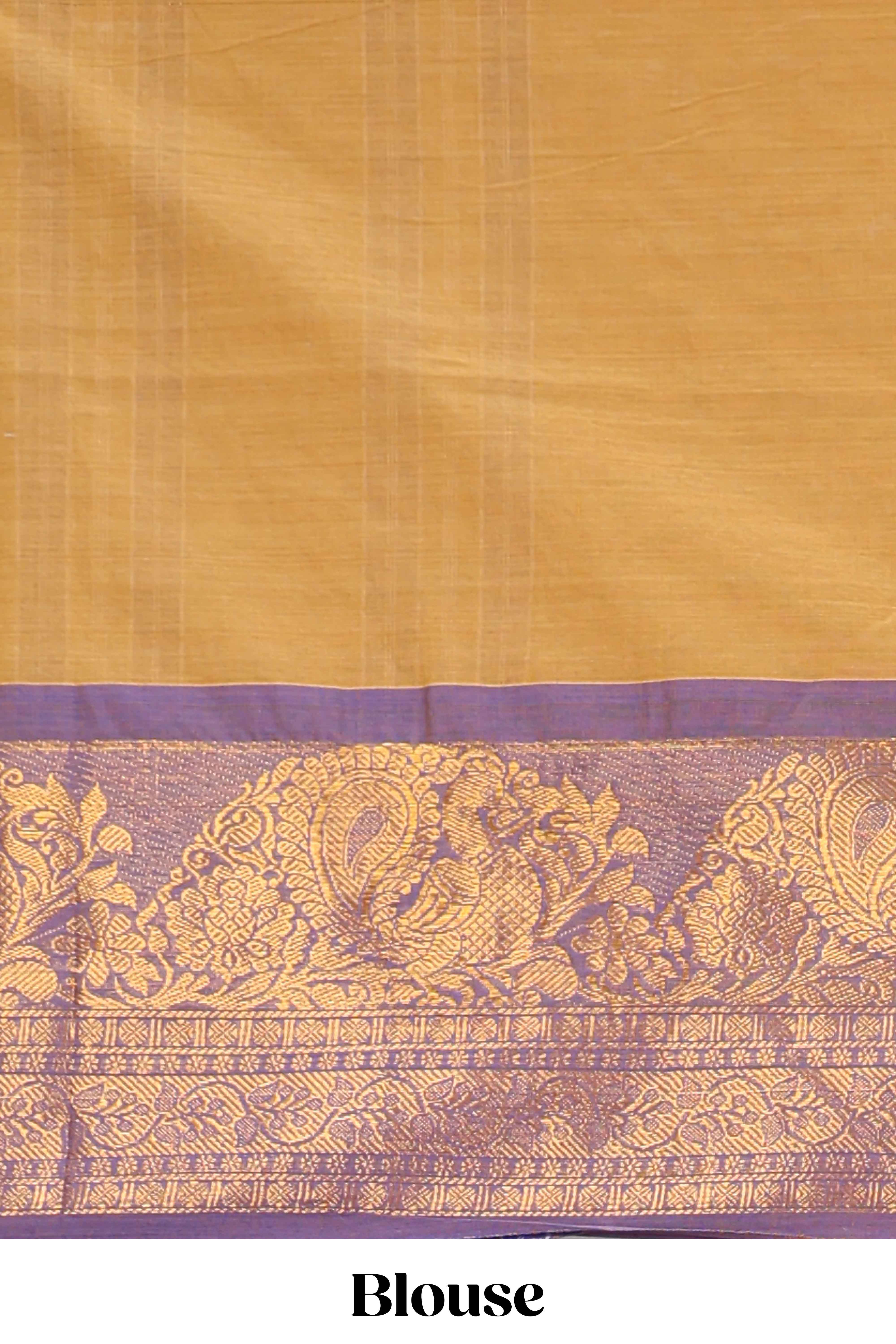 Mustard plain chettinad cotton saree with contrast zari border and matching blouse