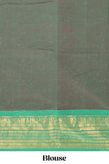 Green butta chettinad cotton saree with contrast zari border and matching blouse