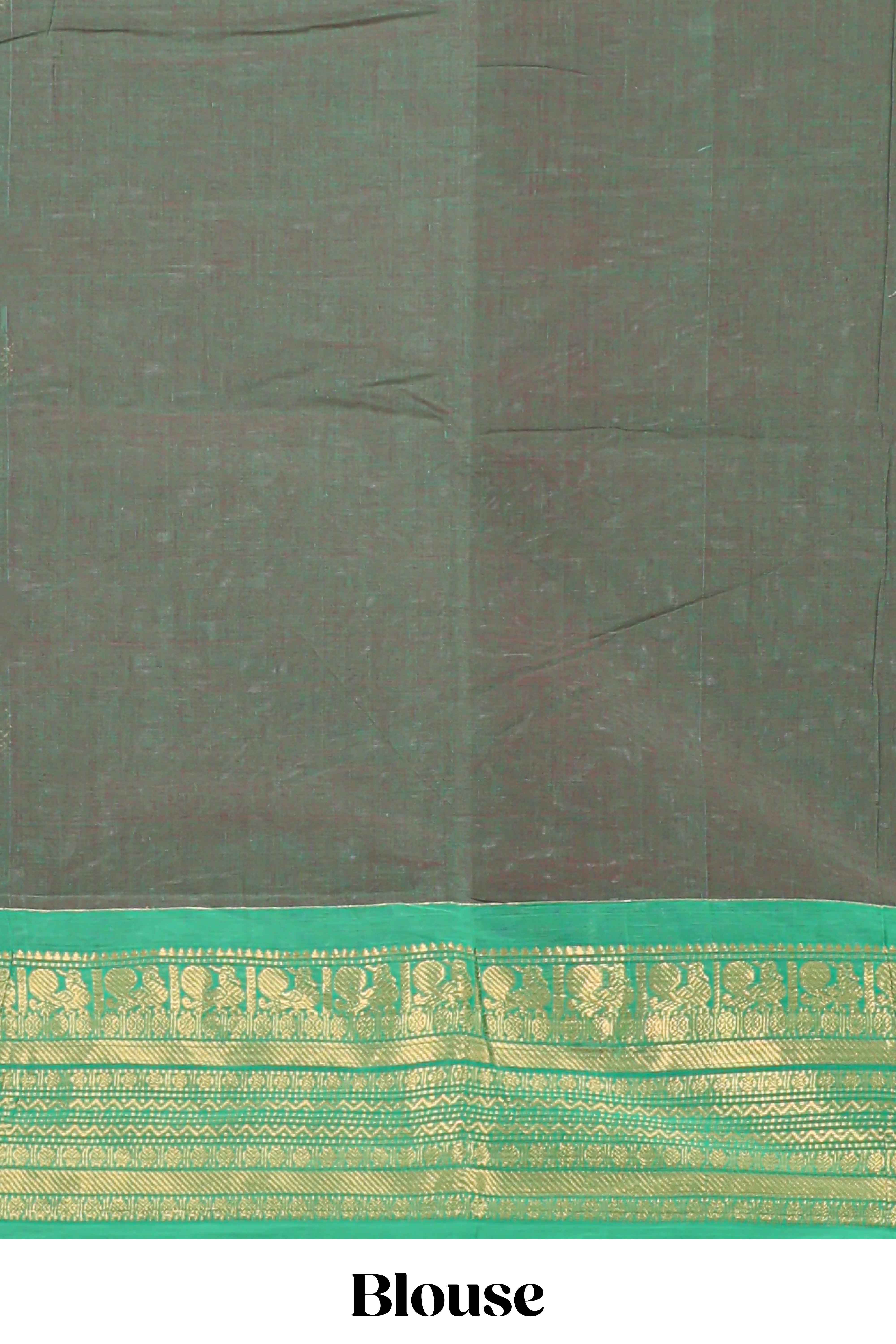 Green butta chettinad cotton saree with contrast zari border and matching blouse