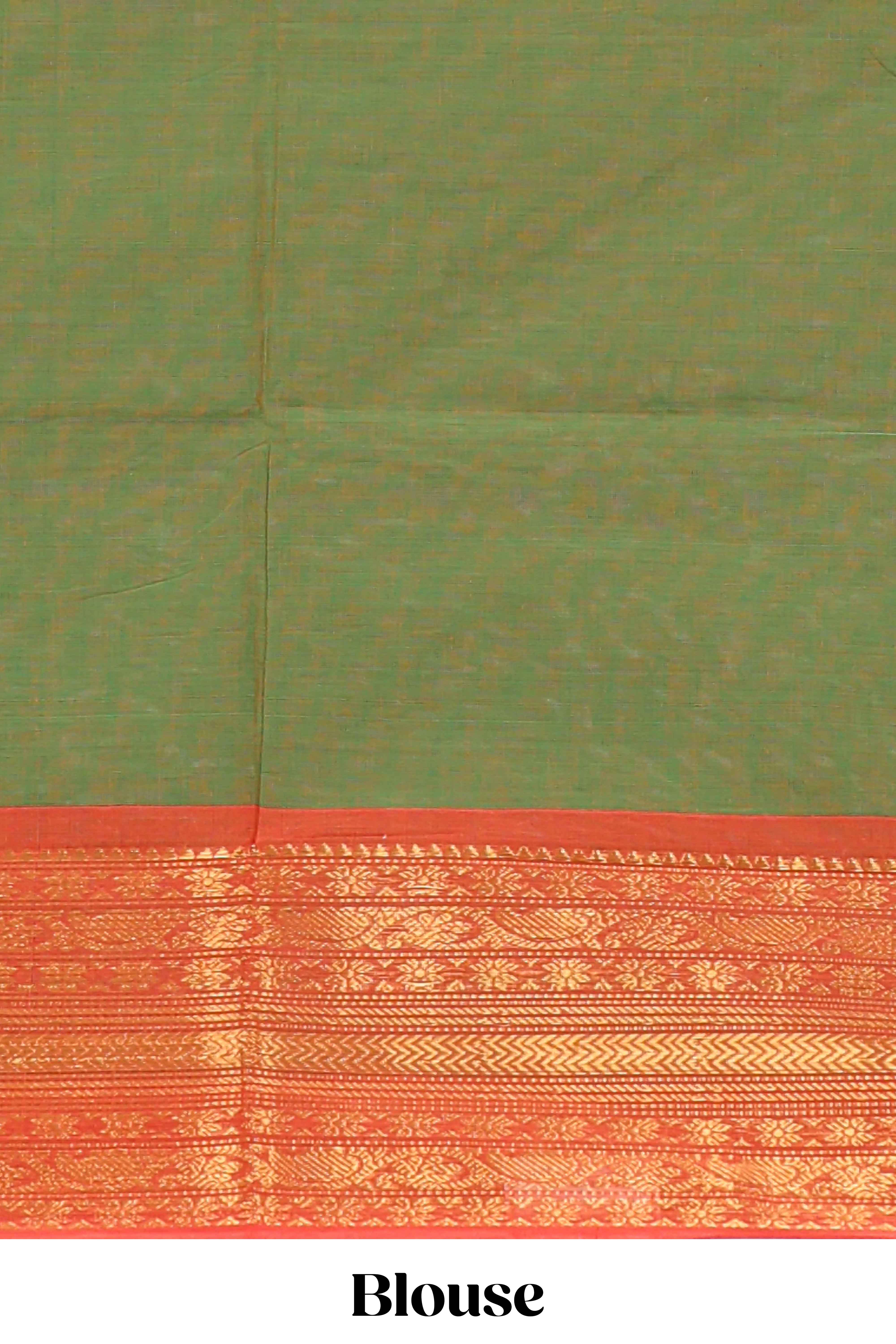 Olive green butta chettinad cotton saree with contrast zari border and matching blouse