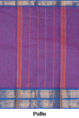Purple plain chettinad cotton saree with contrast zari border and matching blouse