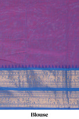 Purple plain chettinad cotton saree with contrast zari border and matching blouse