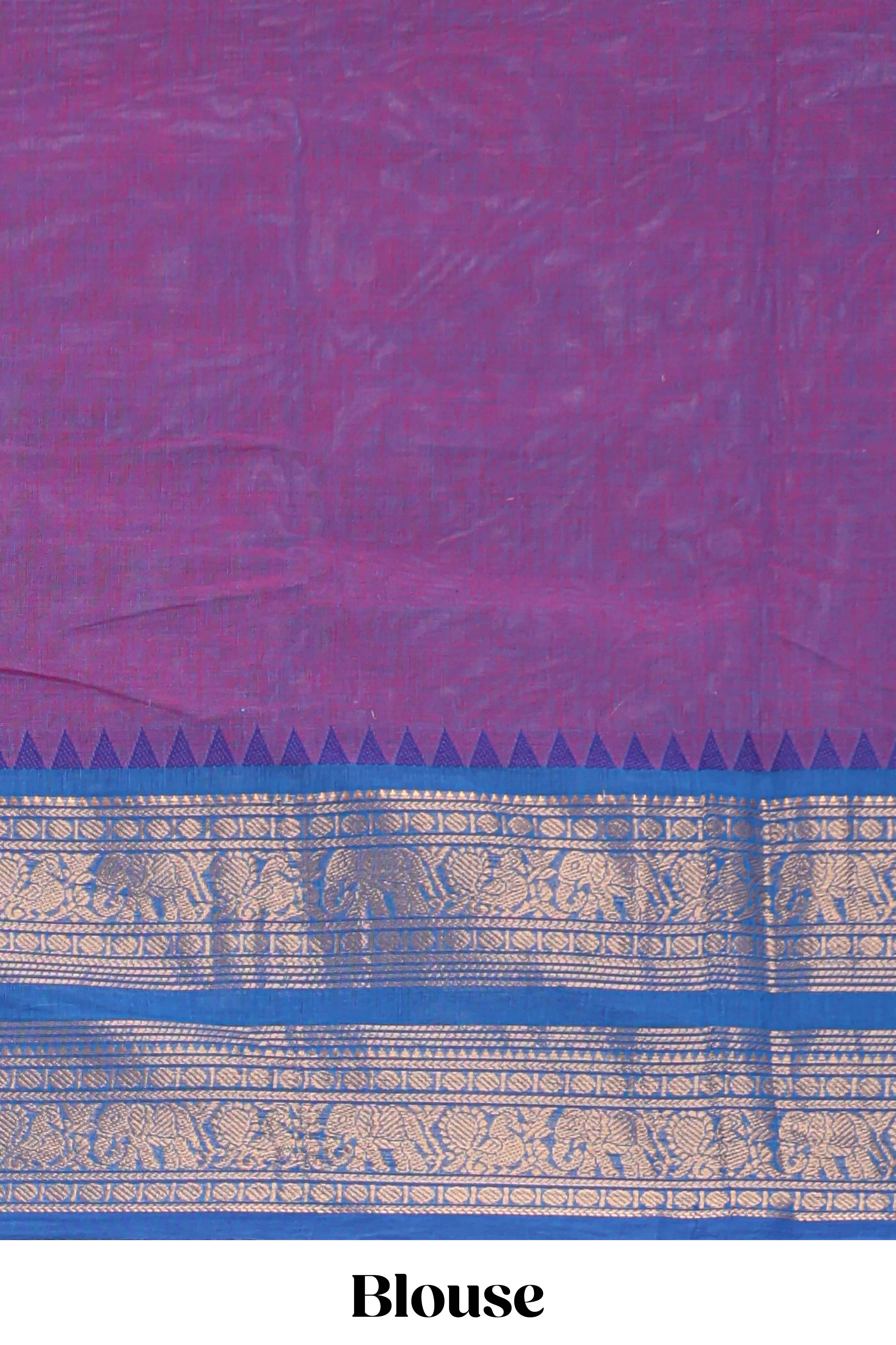 Purple plain chettinad cotton saree with contrast zari border and matching blouse