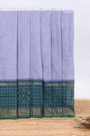 Lavender plain chettinad cotton saree with contrast checked border and matching blouse