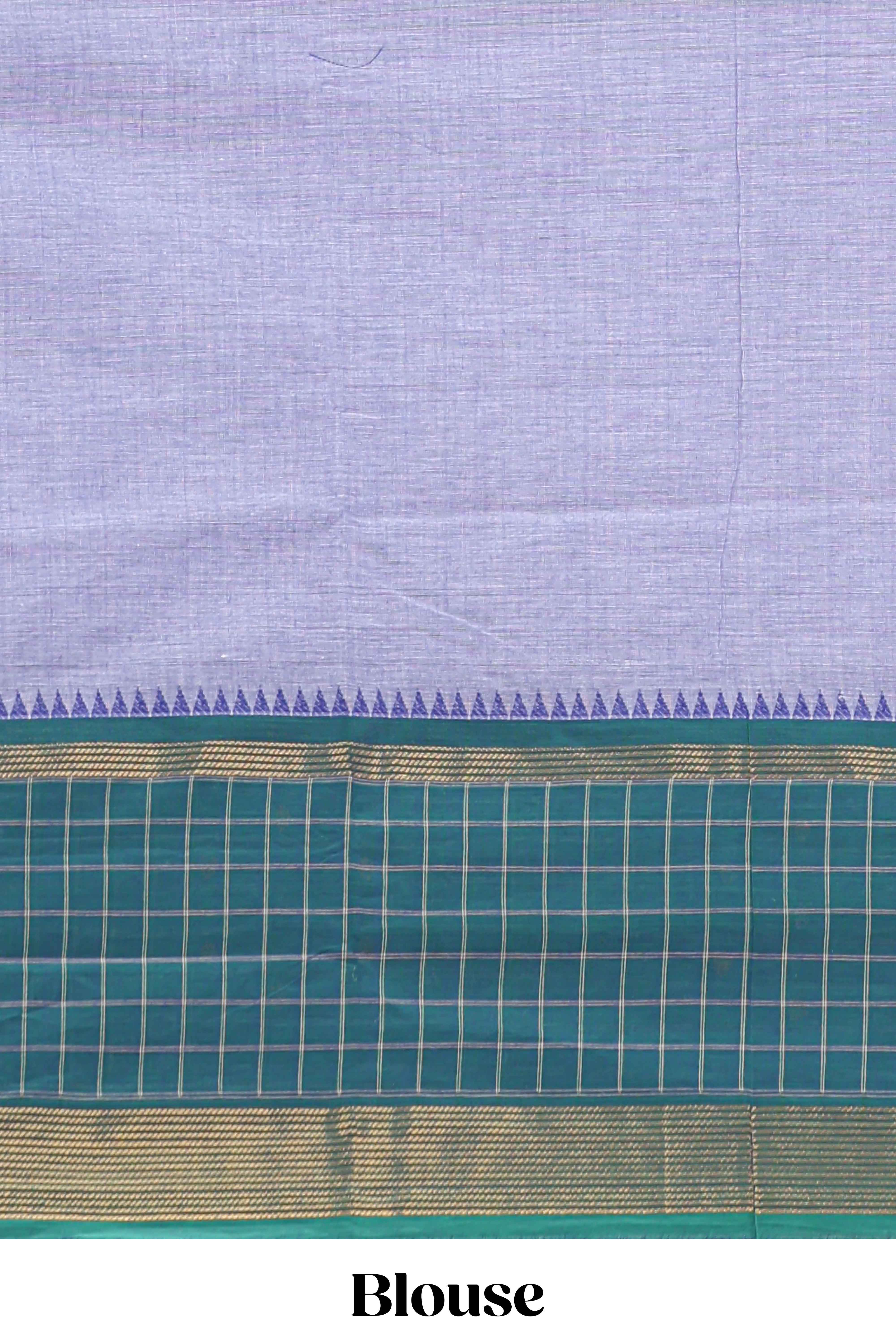 Lavender plain chettinad cotton saree with contrast checked border and matching blouse