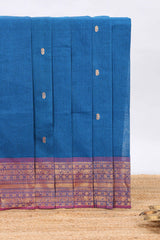 Midnight blue butta chettinad cotton saree with contrast border and matching blouse