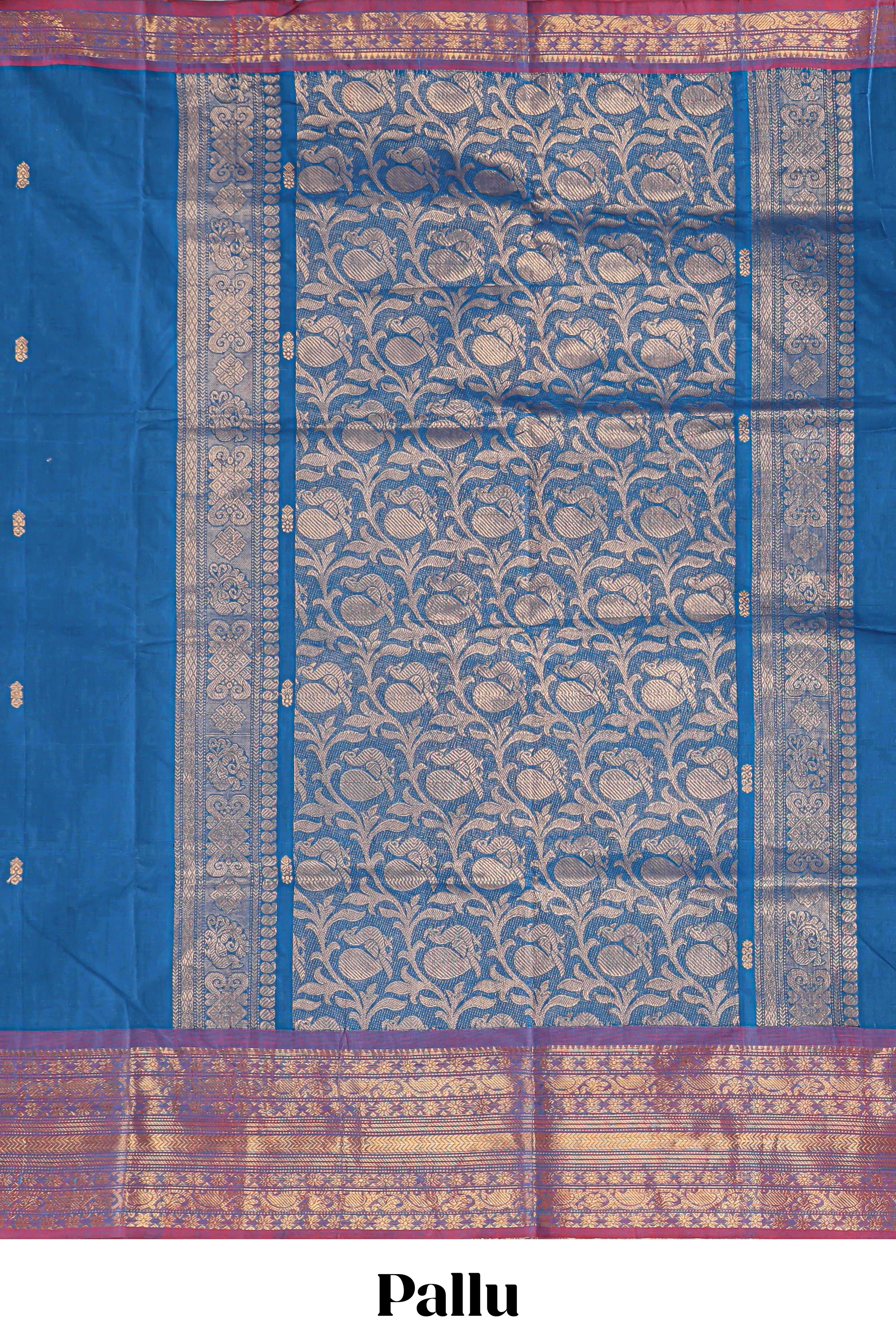 Midnight blue butta chettinad cotton saree with contrast border and matching blouse