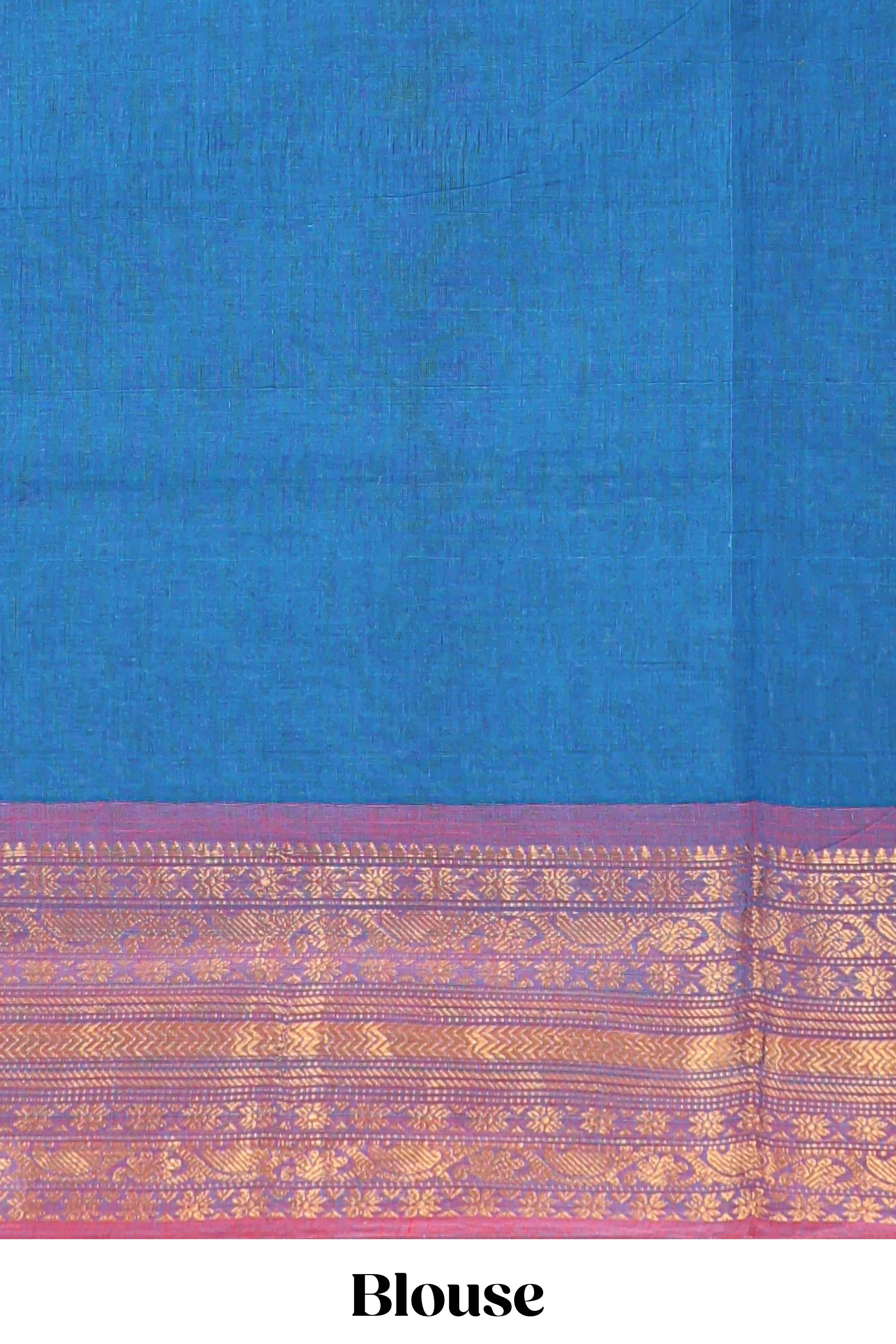 Midnight blue butta chettinad cotton saree with contrast border and matching blouse