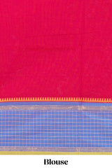 Red butta chettinad cotton saree with contrast checked border and matching blouse