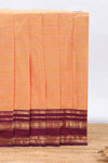 Orange plain chettinad cotton saree with contrast zari border and matching blouse