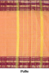 Orange plain chettinad cotton saree with contrast zari border and matching blouse