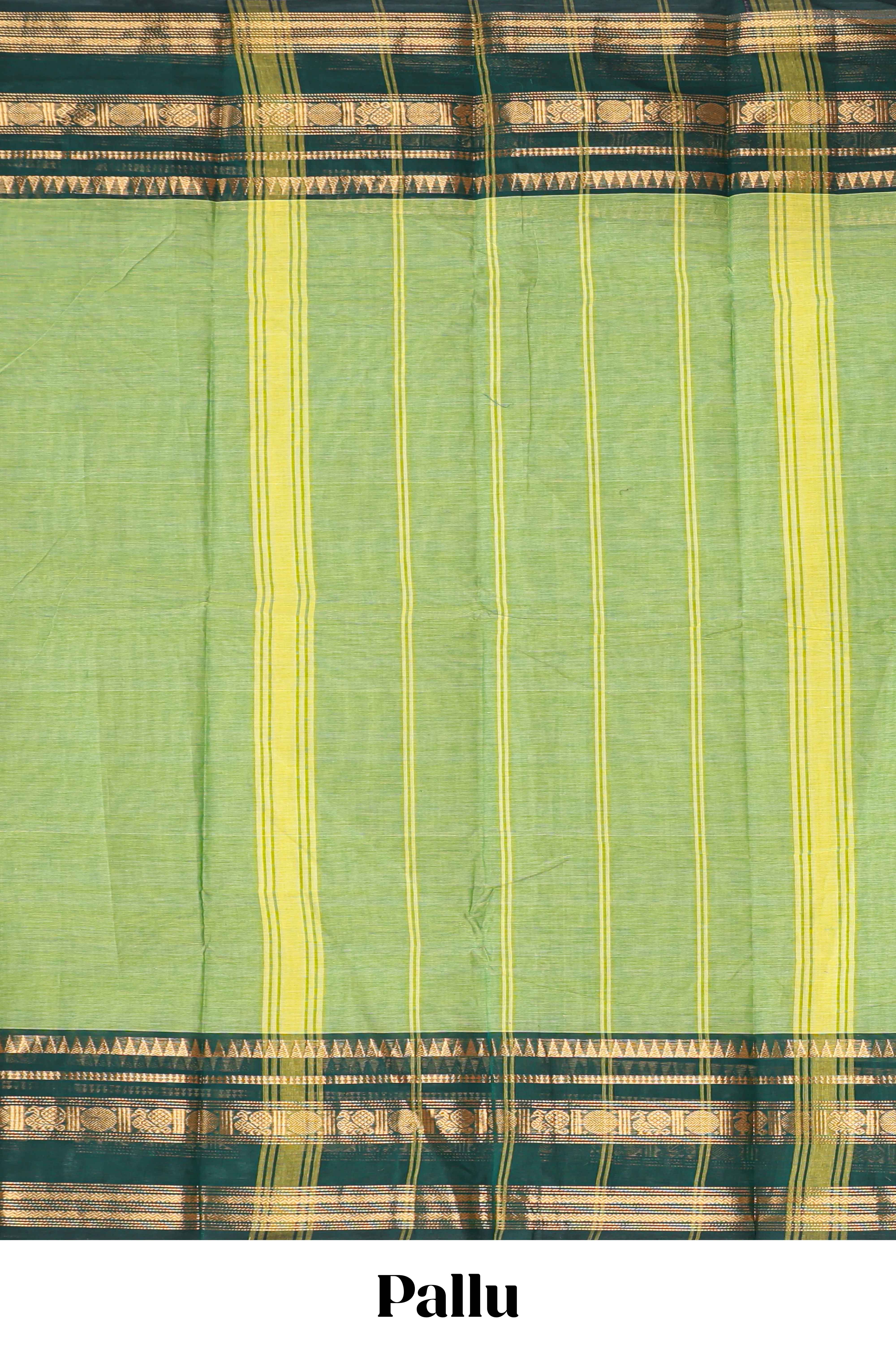 Green plain chettinad cotton saree with contrast zari border and matching blouse