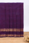 Plum purple plain chettinad cotton saree with contrast zari border and matching blouse