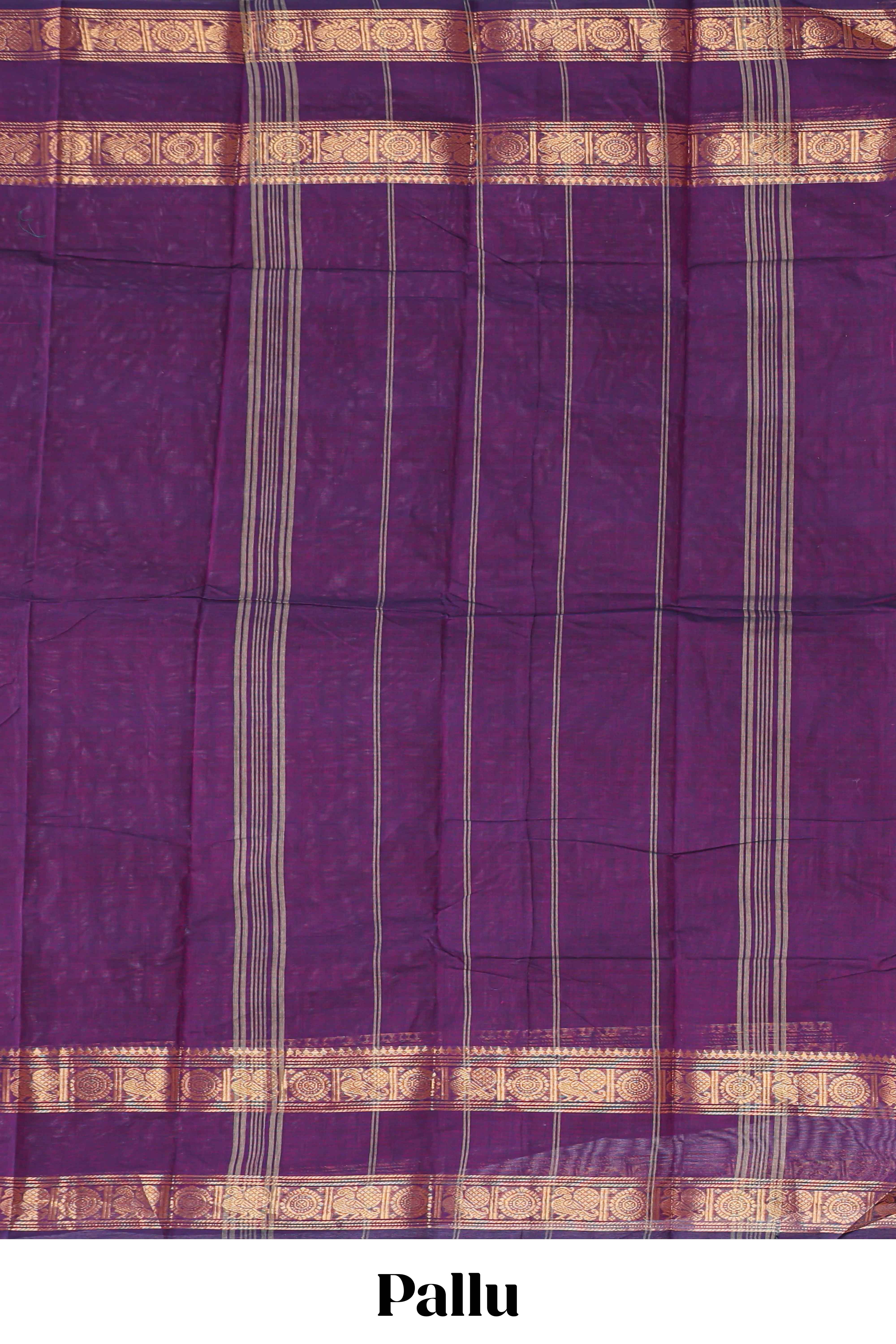 Plum purple plain chettinad cotton saree with contrast zari border and matching blouse