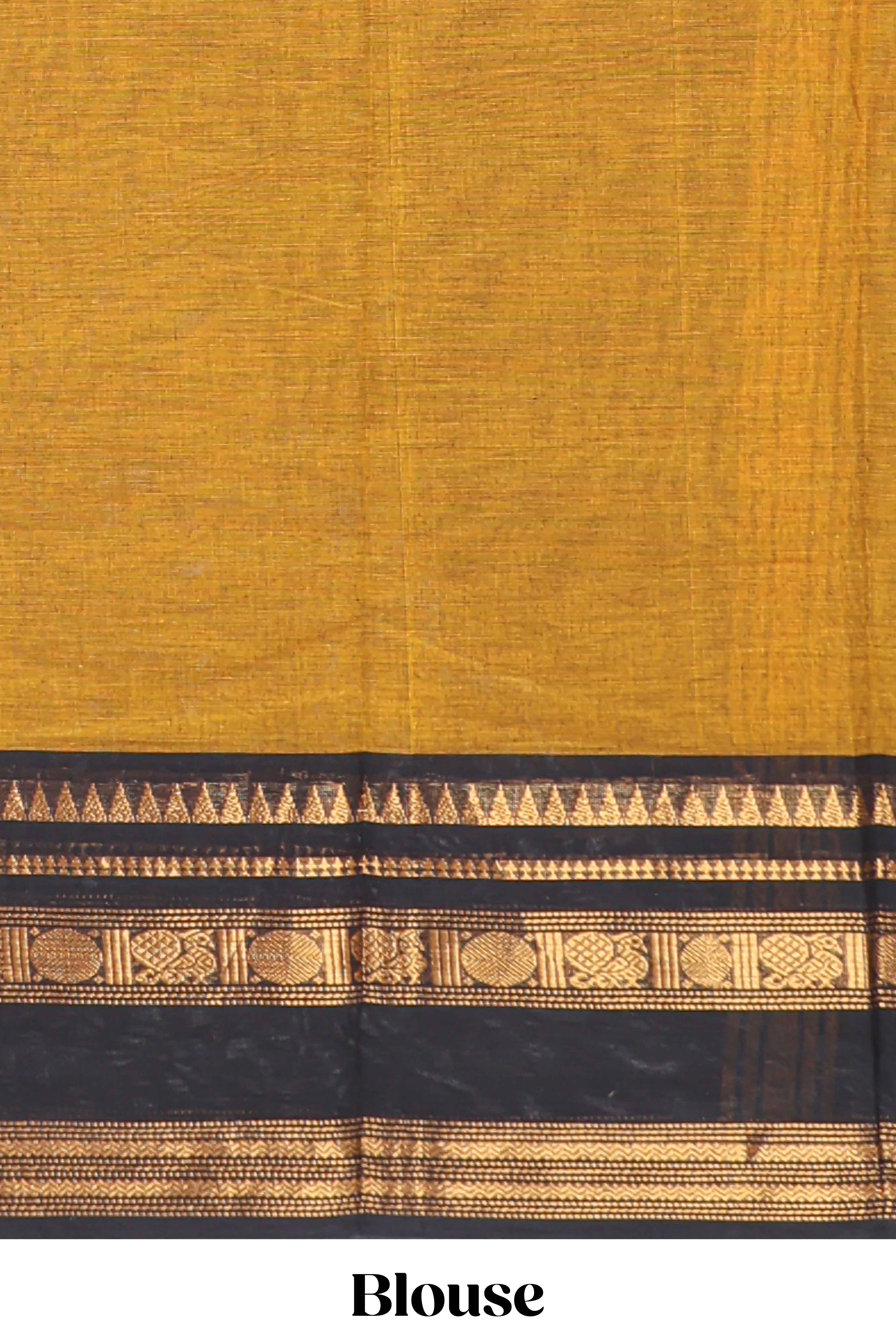Mustard plain chettinad cotton saree with contrast zari border and matching blouse